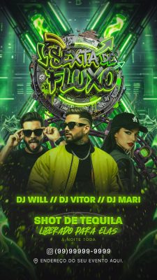Story Sexta de Fluxo Neon DJs Balada Festa Flyer Instagram PSD Editável