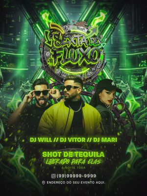 Sexta de Fluxo Neon Shot de Tequila Flyer de Festa PSD Editável