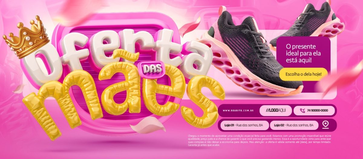 Oferta das Mães Presente Ideal Para Ela Está Aqui Banner PSD Editável