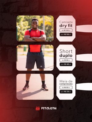 Promoção FITCLOTH Camiseta Short e Meias Fitness PSD Editável