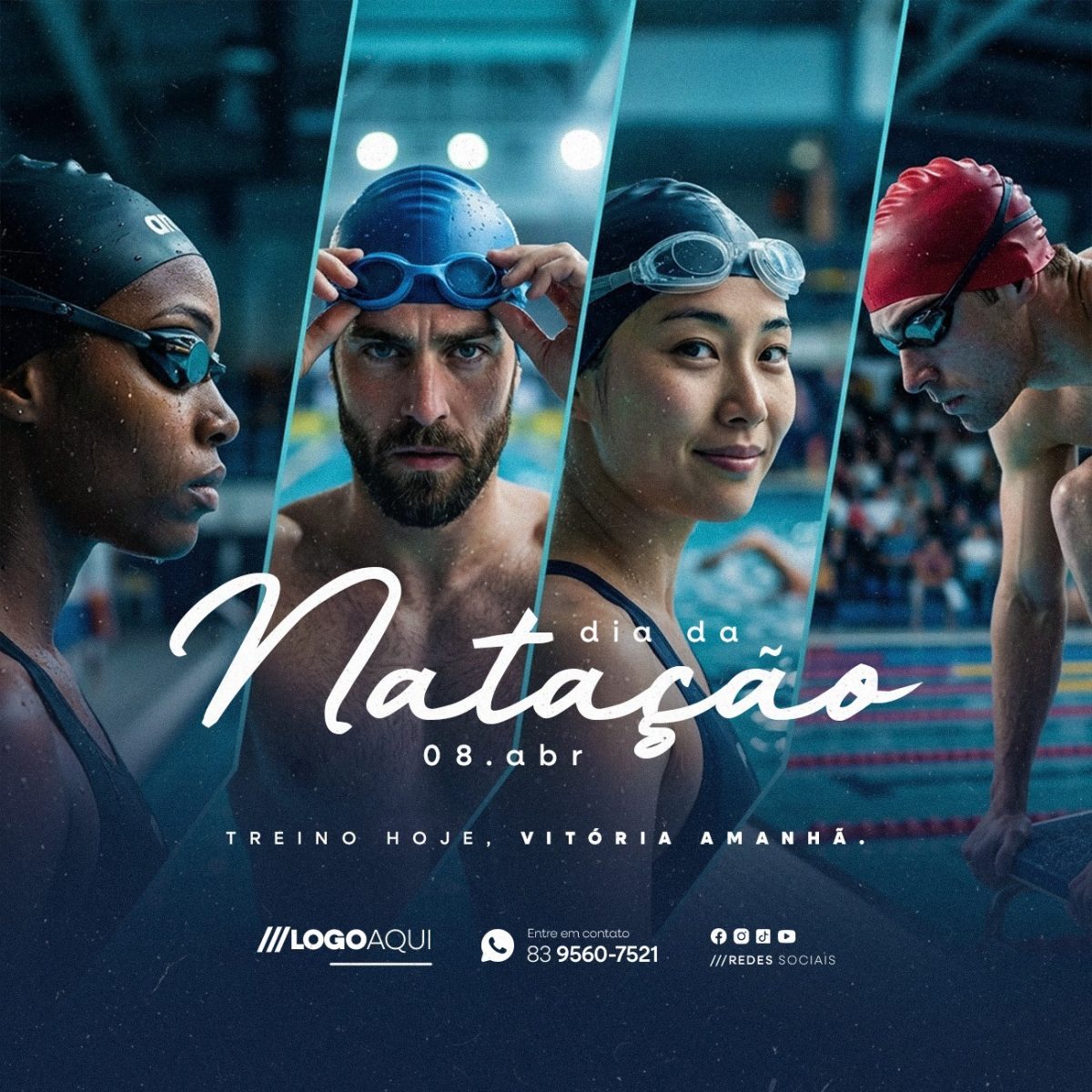 Dia da Natação 08 Abril Treino Hoje Vitória Amanhã PSD Editável