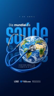 Dia Mundial da Saúde 7 de Abril Viver Bem é Cuidar PSD Editável