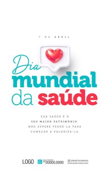 Dia Mundial da Saúde 7 de Abril Mensagem de Conscientização PSD Editável