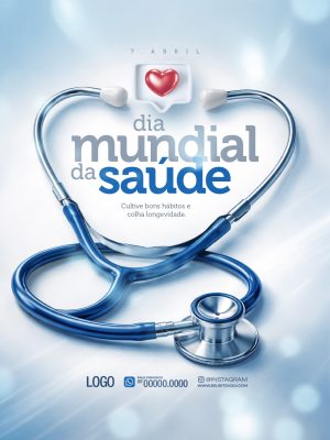 Dia Mundial da Saúde 7 de Abril Cultive Hábitos Poster PSD Editável