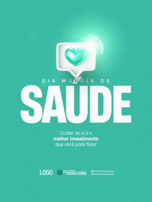 Saúde 7 de Abril Dia Mundial da Saúde Coração e Cuidado PSD Editável