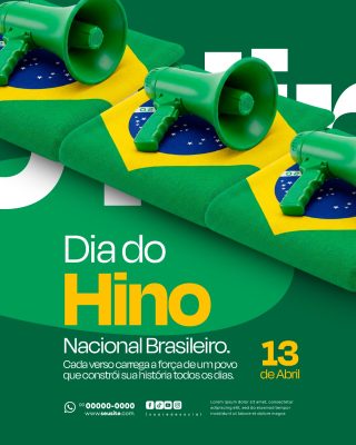 Dia do Hino Nacional Brasileiro 13 de Abril Social Media PSD Editável