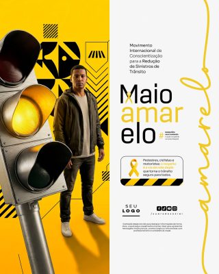 Maio Amarelo Movimento Internacional Conscientização Trânsito PSD Editável