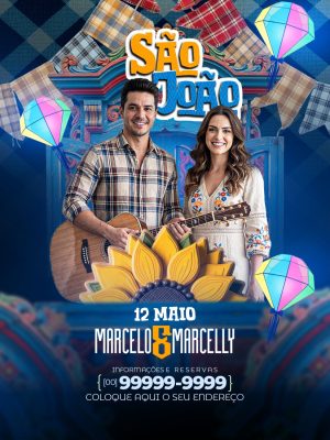 Feed Flyer São João 12 Maio Marcelo e Marcelly Evento Junino PSD Editável