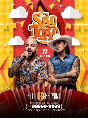 Feed Flyer São João Bello & Gracyano Festa Junina 12 Junho PSD Editável