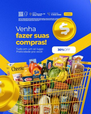 Supermercado Venha Fazer Suas Compras 30% OFF PSD Editável
