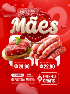 Dia Das Mães Oferta Carnes Entrega Grátis Açougue PSD Editável