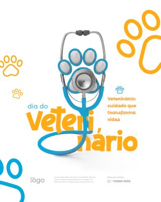 Dia do Veterinário Estetoscópio e Patas Cuidado Animal PSD Editável