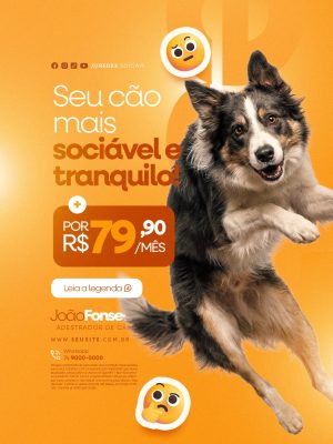 Adestrador de Cães Seu Cão Mais Sociável e Tranquilo PSD Editável