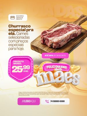 Feliz Dia das Mães Supermercado Churrasco Especial Pra Ela PSD Editável