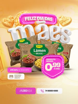 Feliz Dia das Mães Supermercado Promoção Lámen PSD Editável