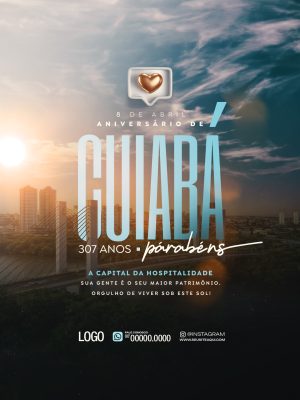 Cuiabá 307 Anos Parabéns Aniversário da Cidade PSD Editável