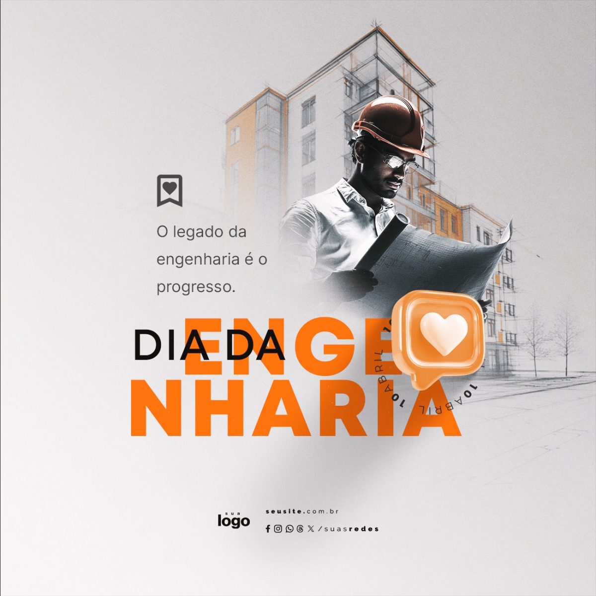 Dia da Engenharia 10 de Abril o Legado da Engenharia é o Progresso PSD Editável