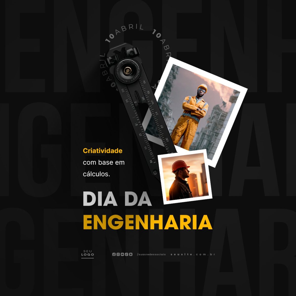 Dia da Engenharia 10 de Abril Criatividade Com Base Em Cálculos PSD Editável