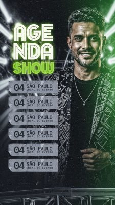 Story Agenda Show Template Vertical Preto e Verde Neon PSD Editável