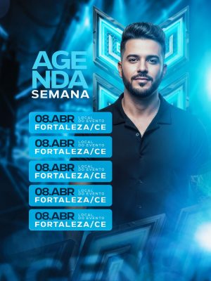 Agenda Semanal Eventos Artista Música Moderno Azul Vibrante PSD Editável