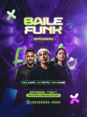 Baile Funk 20 Fevereiro MC Juan DJ Neto MC Gabi Flyer PSD Editável