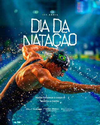 Dia da Natação 08 Abril Card Promoção Esportiva PSD Editável