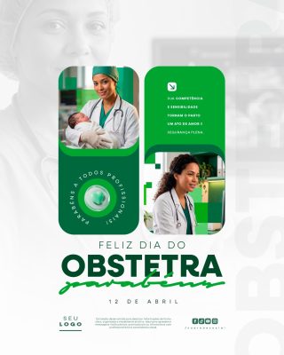 Obstetra Feliz Dia Conteúdo Profissional Mulher na Medicina PSD Editável