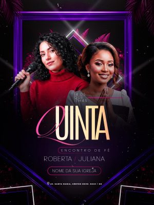 Flyer Gospel Evento Quinta Encontro de Fé Roberta e Juliana PSD Editável