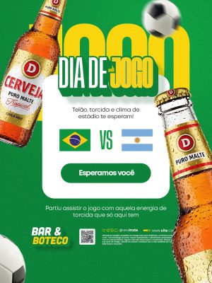 Bar Dia de Jogo Brasil vs Argentina Partiu Assistir o Jogo Copa do Mundo PSD Editável