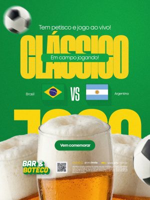 Bar Tem Petisco e Jogo ao Vivo Clássico Em Campo Jogando PSD Editável