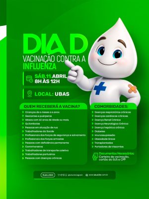 Dia D Vacinação Contra a Gripe Influenza Campanha Saúde PSD Editável