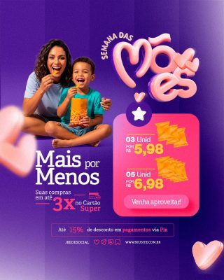 Semana das Mães Mais Por Menos Supermercado PSD Editável