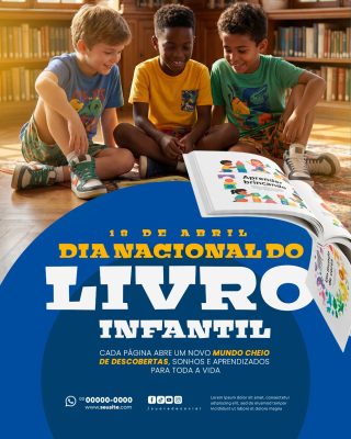 Dia Nacional do Livro Infantil 18 de Abril Banner Festivo PSD Editável