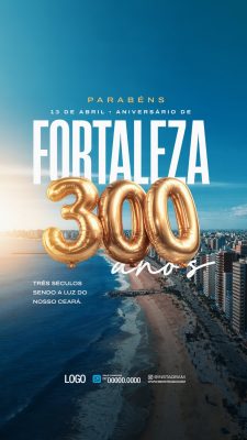 Aniversário de Fortaleza 300 Anos Balão Dourado PSD Editável