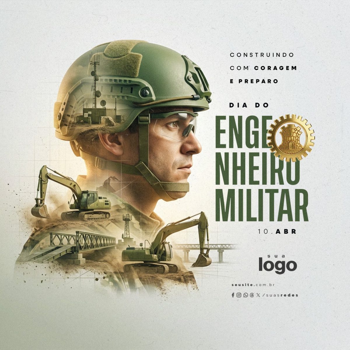 Dia do Engenheiro Militar 10 de Abril Construindo Com Coragem PSD Editável