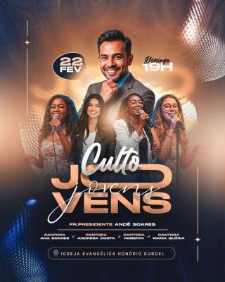 Culto Jovens 22 Fev Domingo 19H Folder PSD Editável