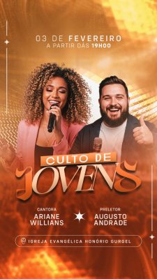 Story Culto de Jovens 03 de Fevereiro às 19h00 Evento Religioso PSD Editável