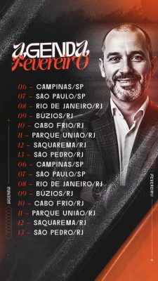 Story Agenda Fevereiro Roteiro de Eventos Com Datas e Cidades PSD Editável